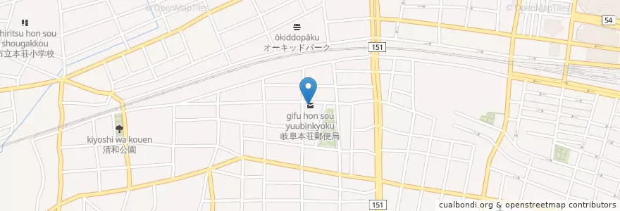 Mapa de ubicacion de 岐阜本荘郵便局 en اليابان, 岐阜県, 岐阜市.
