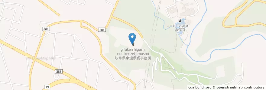 Mapa de ubicacion de 岐阜県東濃県税事務所 en Japan, Gifu Prefecture, Tajimi.