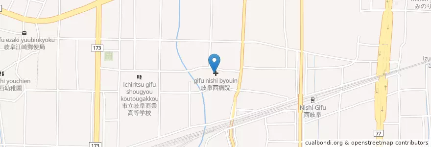 Mapa de ubicacion de 岐阜西病院 en 日本, 岐阜県, 岐阜市.