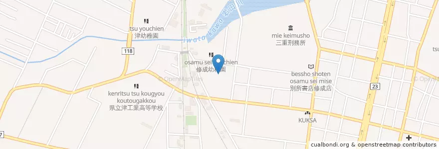 Mapa de ubicacion de 市立修成小学校 en Japonya, 三重県, 津市.