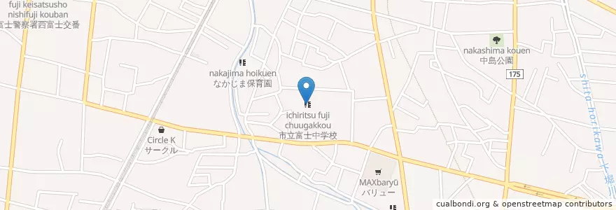 Mapa de ubicacion de 市立富士中学校 en Japão, 静岡県, 富士市.
