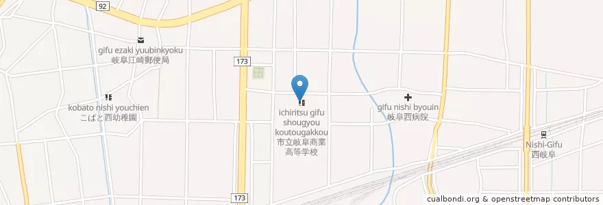 Mapa de ubicacion de 岐阜市立岐阜商業高等学校 en Япония, Гифу, 岐阜市.
