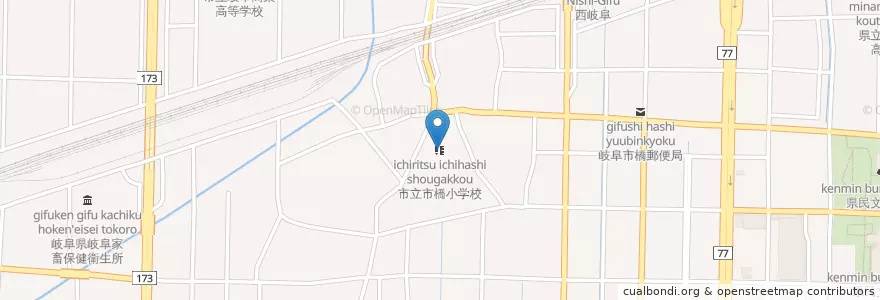 Mapa de ubicacion de 市立市橋小学校 en Japonya, 岐阜県, 岐阜市.