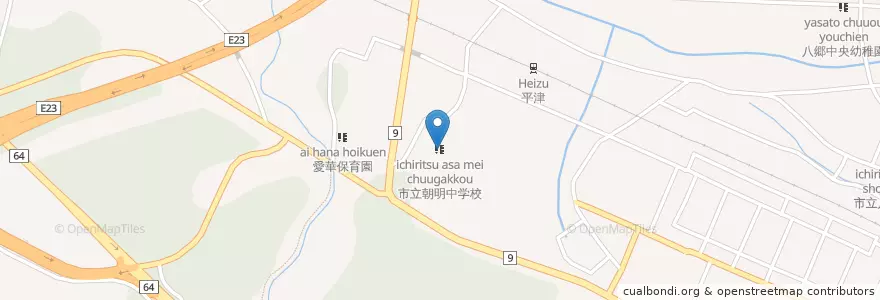 Mapa de ubicacion de 市立朝明中学校 en 日本, 三重県, 四日市市.