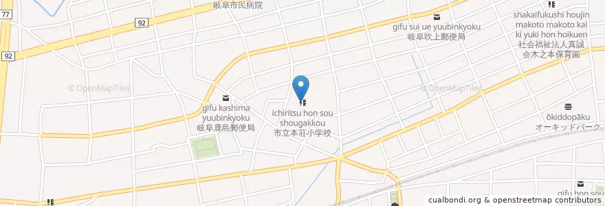 Mapa de ubicacion de 市立本荘小学校 en 日本, 岐阜県, 岐阜市.