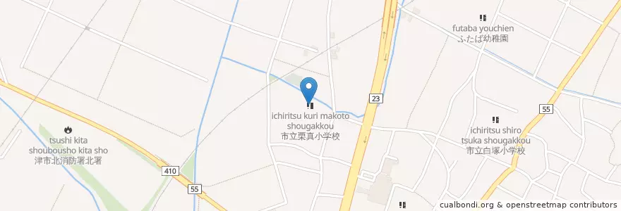 Mapa de ubicacion de 市立栗真小学校 en Giappone, Prefettura Di Mie, 津市.