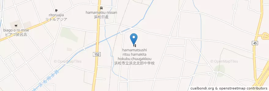 Mapa de ubicacion de 浜松市立浜北北部中学校 en Japonya, 静岡県, 浜松市, 浜北区.