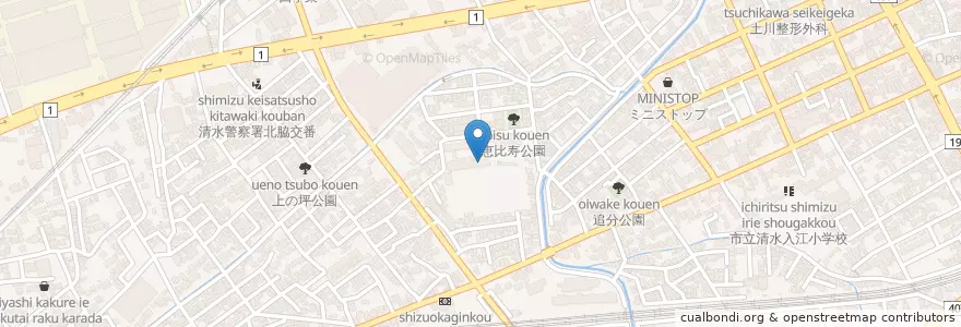 Mapa de ubicacion de 市立清水第八中学校 en 일본, 시즈오카현, 시즈오카시, 清水区.