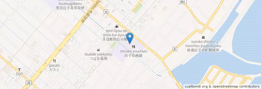 Mapa de ubicacion de 市立白子小学校 en Giappone, Prefettura Di Mie, 鈴鹿市.