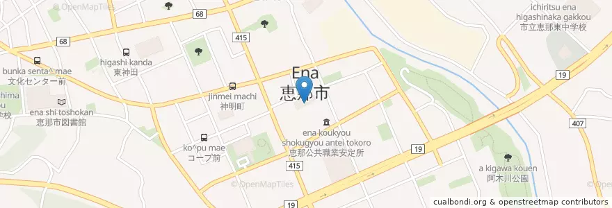 Mapa de ubicacion de 恵那市役所 en Japan, Gifu Prefecture, Ena.