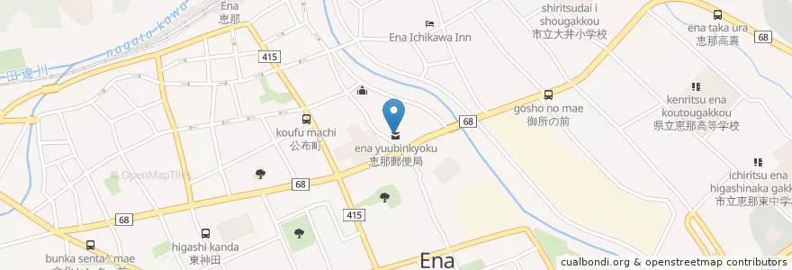 Mapa de ubicacion de 恵那郵便局 en 日本, 岐阜县, 恵那市.