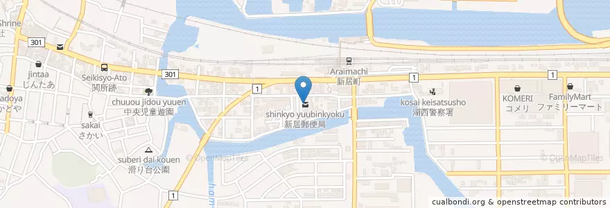 Mapa de ubicacion de 新居郵便局 en 日本, 静岡県, 湖西市.