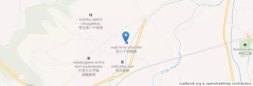 Mapa de ubicacion de 杉の子幼稚園 en 日本, 岐阜県, 中津川市.