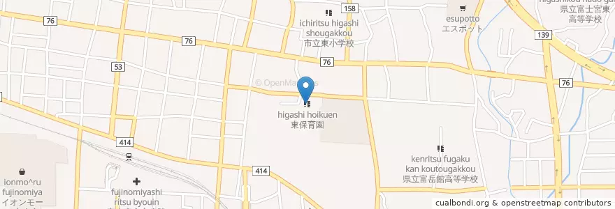 Mapa de ubicacion de 東保育園 en Япония, Сидзуока, Фудзиномия.