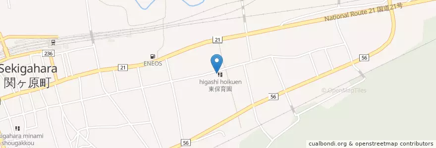 Mapa de ubicacion de 東保育園 en 日本, 岐阜县, 不破郡, 関ケ原町.