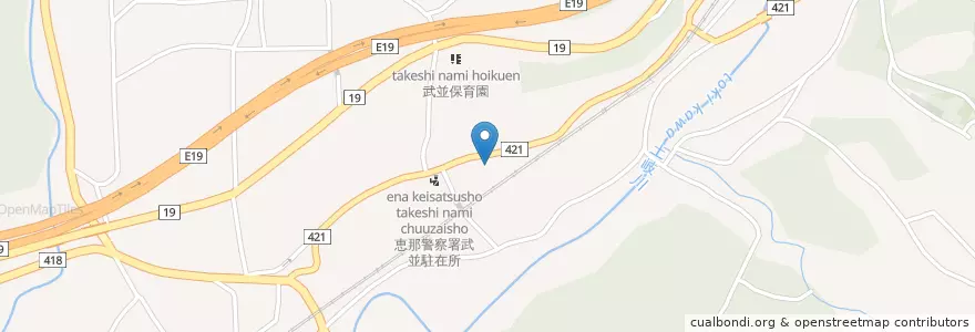 Mapa de ubicacion de 武並郵便局 en Japan, Gifu Prefecture, Ena.