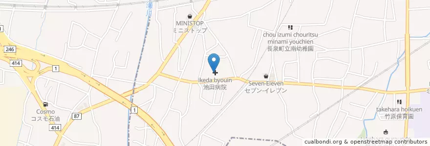 Mapa de ubicacion de 池田病院 en Japón, Prefectura De Shizuoka, 沼津市, 長泉町.