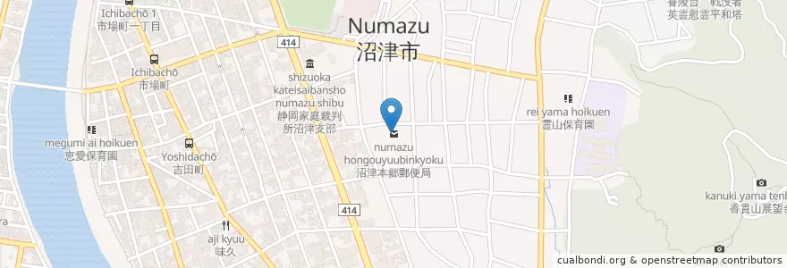 Mapa de ubicacion de 沼津本郷郵便局 en Japan, Shizuoka Prefecture, Numazu.