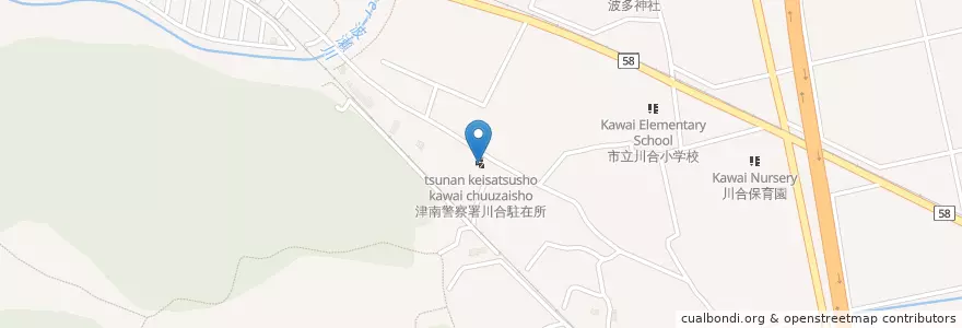 Mapa de ubicacion de 津南警察署川合駐在所 en Japan, Präfektur Mie, 津市.