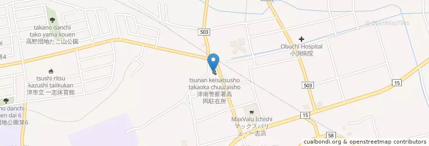 Mapa de ubicacion de 津南警察署高岡駐在所 en Japón, Prefectura De Mie, Tsu.