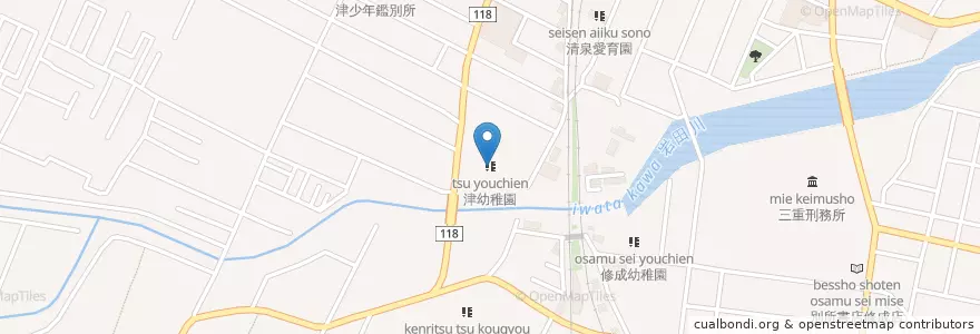 Mapa de ubicacion de 津幼稚園 en Japón, Prefectura De Mie, Tsu.