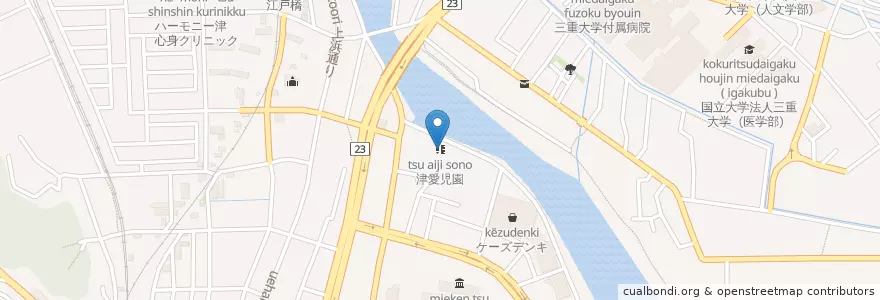 Mapa de ubicacion de 津愛児園 en Japão, 三重県, 津市.