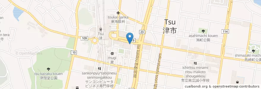 Mapa de ubicacion de 津駅前郵便局 en Japan, Präfektur Mie, 津市.