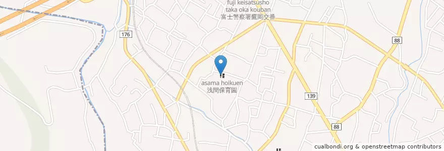Mapa de ubicacion de 浅間保育園 en Japonya, 静岡県, 富士市.