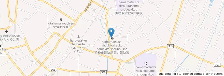 Mapa de ubicacion de 浜松市消防局 浜北消防署 en 日本, 静冈县, 浜松市, 浜北区.