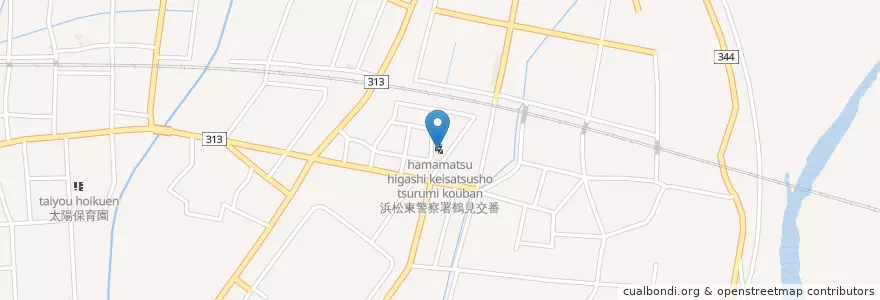 Mapa de ubicacion de 浜松東警察署鶴見交番 en اليابان, شيزوكا, 浜松市, 南区.