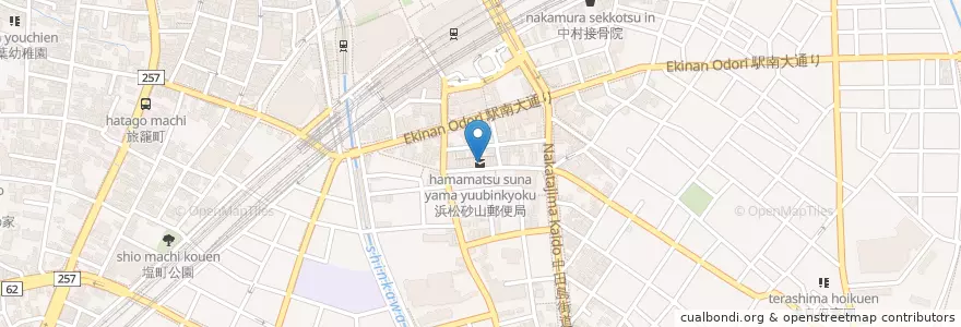 Mapa de ubicacion de 浜松砂山郵便局 en Japan, 静岡県, 浜松市, 中区.