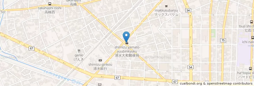 Mapa de ubicacion de 清水大和郵便局 en Япония, Сидзуока, 静岡市, 清水区.