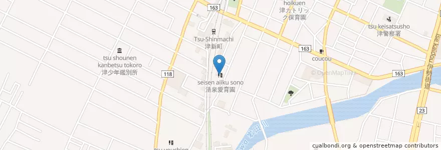 Mapa de ubicacion de 清泉愛育園 en Japan, Präfektur Mie, 津市.