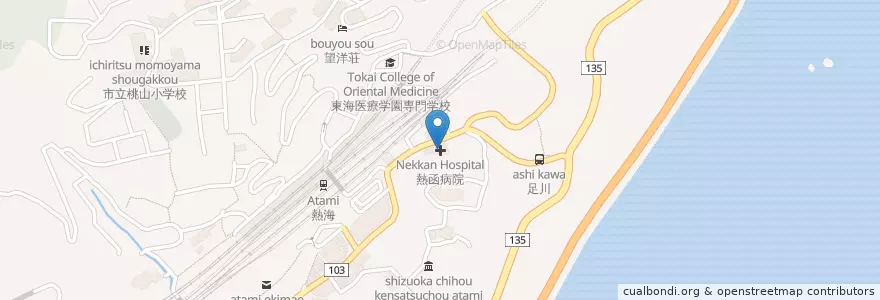 Mapa de ubicacion de 熱函病院 en 日本, 静岡県, 熱海市.