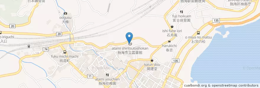 Mapa de ubicacion de 熱海市立図書館 en 일본, 시즈오카현, 아타미시.
