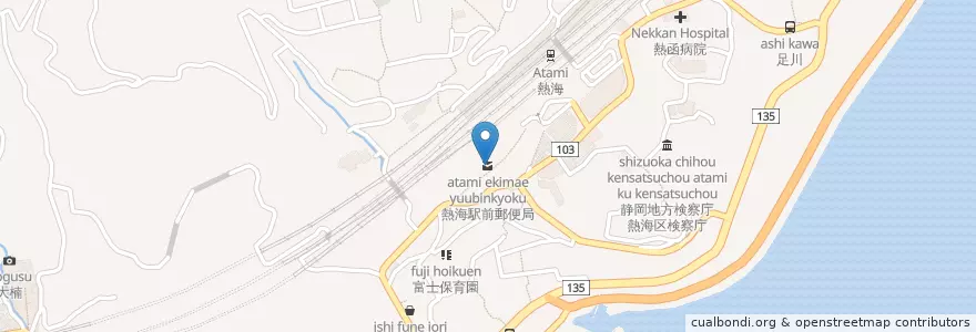 Mapa de ubicacion de 熱海駅前郵便局 en Japon, Préfecture De Shizuoka, 熱海市.