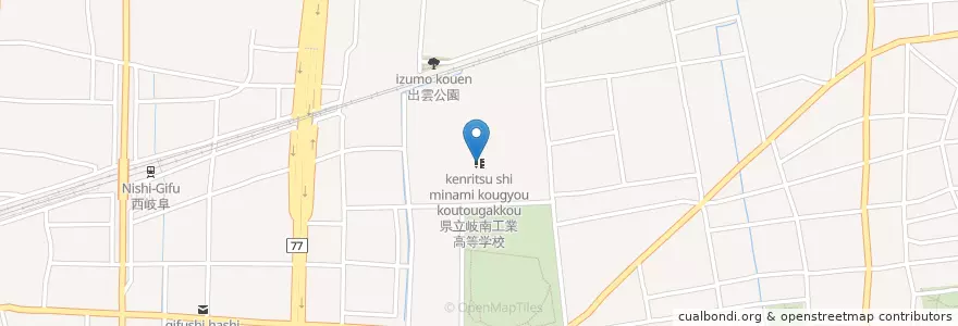 Mapa de ubicacion de 岐阜県立岐南工業高等学校 en 日本, 岐阜県, 岐阜市.