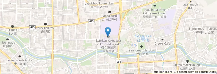 Mapa de ubicacion de 県立掛川西高等学校 en 日本, 静岡県, 掛川市.