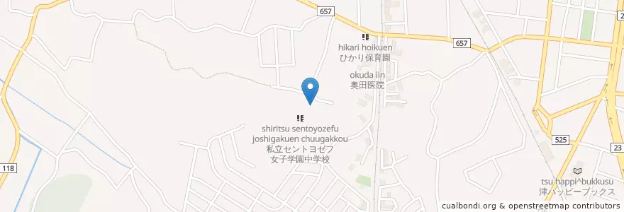 Mapa de ubicacion de 私立セントヨゼフ女子学園高等学校 en اليابان, 三重県, 津市.