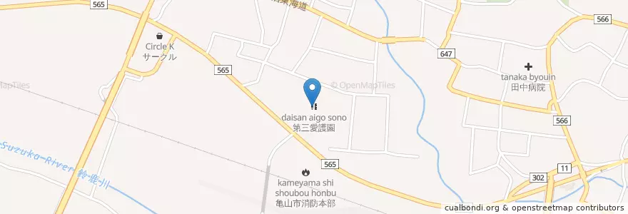 Mapa de ubicacion de 第三愛護園 en Japonya, 三重県, 亀山市.