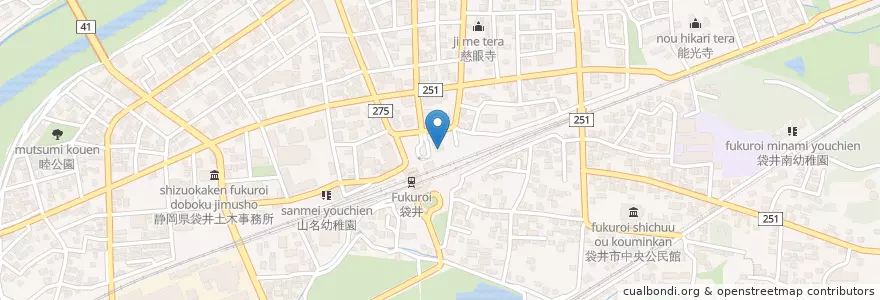 Mapa de ubicacion de 袋井駅前郵便局 en Japan, Shizuoka Prefecture, Fukuroi.