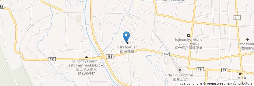 Mapa de ubicacion de 西保育園 en Japão, 静岡県, 富士宮市.