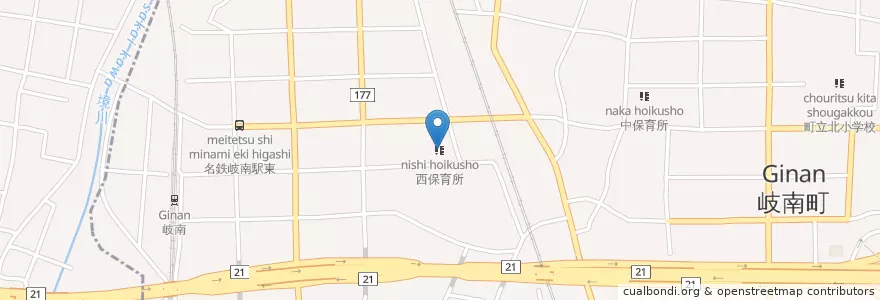 Mapa de ubicacion de 西保育所 en 日本, 岐阜県, 岐阜市, 岐南町.