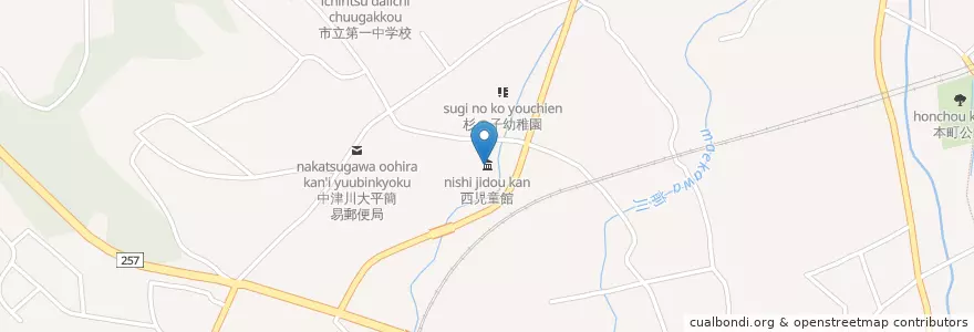 Mapa de ubicacion de 西児童館 en 日本, 岐阜県, 中津川市.