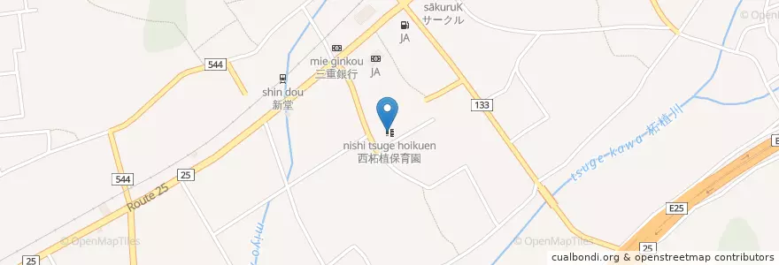 Mapa de ubicacion de 西柘植保育園 en Japão, 三重県, 伊賀市.