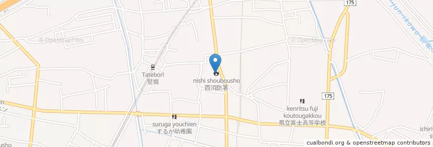 Mapa de ubicacion de 西消防署 en 日本, 静岡県, 富士市.