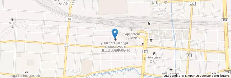 Mapa de ubicacion de 豊正会大垣中央病院 en Japon, Préfecture De Gifu, 大垣市.