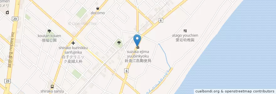 Mapa de ubicacion de 鈴鹿江島郵便局 en Japón, Prefectura De Mie, 鈴鹿市.