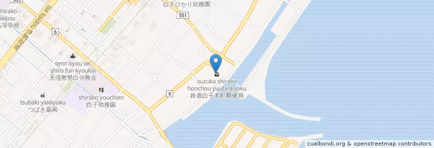 Mapa de ubicacion de 鈴鹿白子本町郵便局 en 日本, 三重県/三重縣, 鈴鹿市.