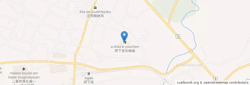 Mapa de ubicacion de 阿下喜幼稚園 en Jepun, 三重県, いなべ市.
